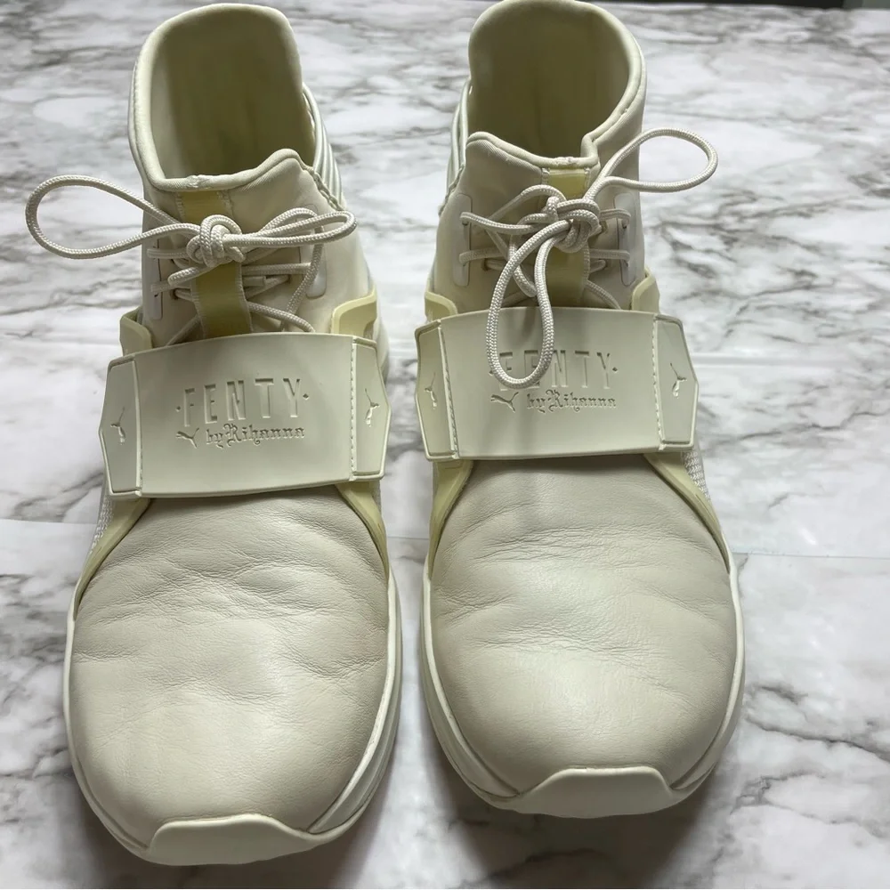 Fendi x Rihanna Ivory Leather Puma Women’s Size 7.5 High Top Trainers Sneakers
